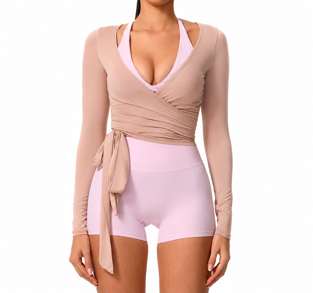 AÉLYS Blush Ballet Romper Set With Wrap Top